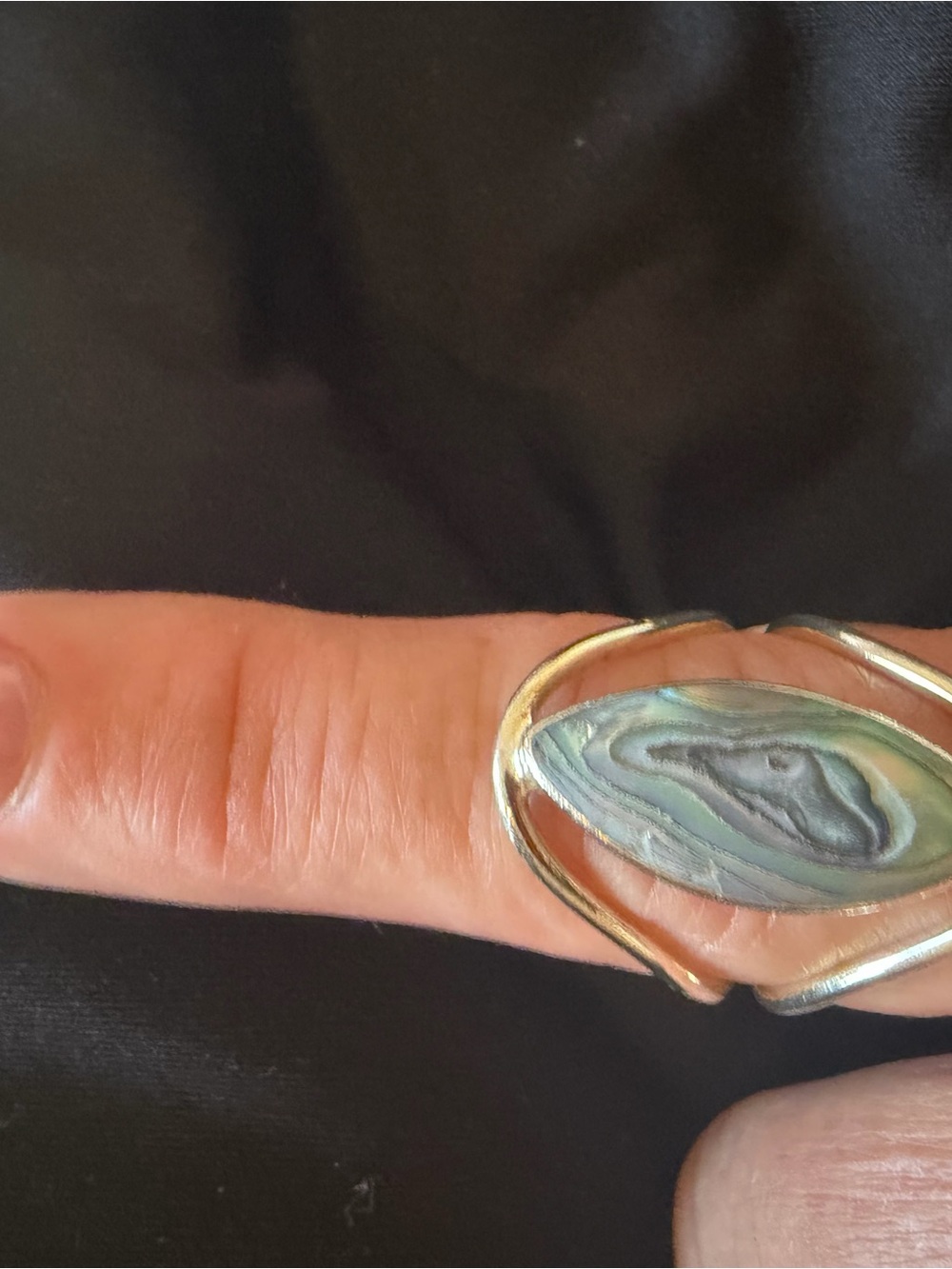 Sterling Silver Abalone Shell Statement Ring - Green Blue Accent Size 10